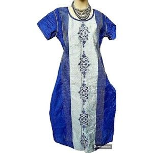 Authentic Ethnic Indian Kurta Size XL Blue Embellished Soch Lined Artsy Boho